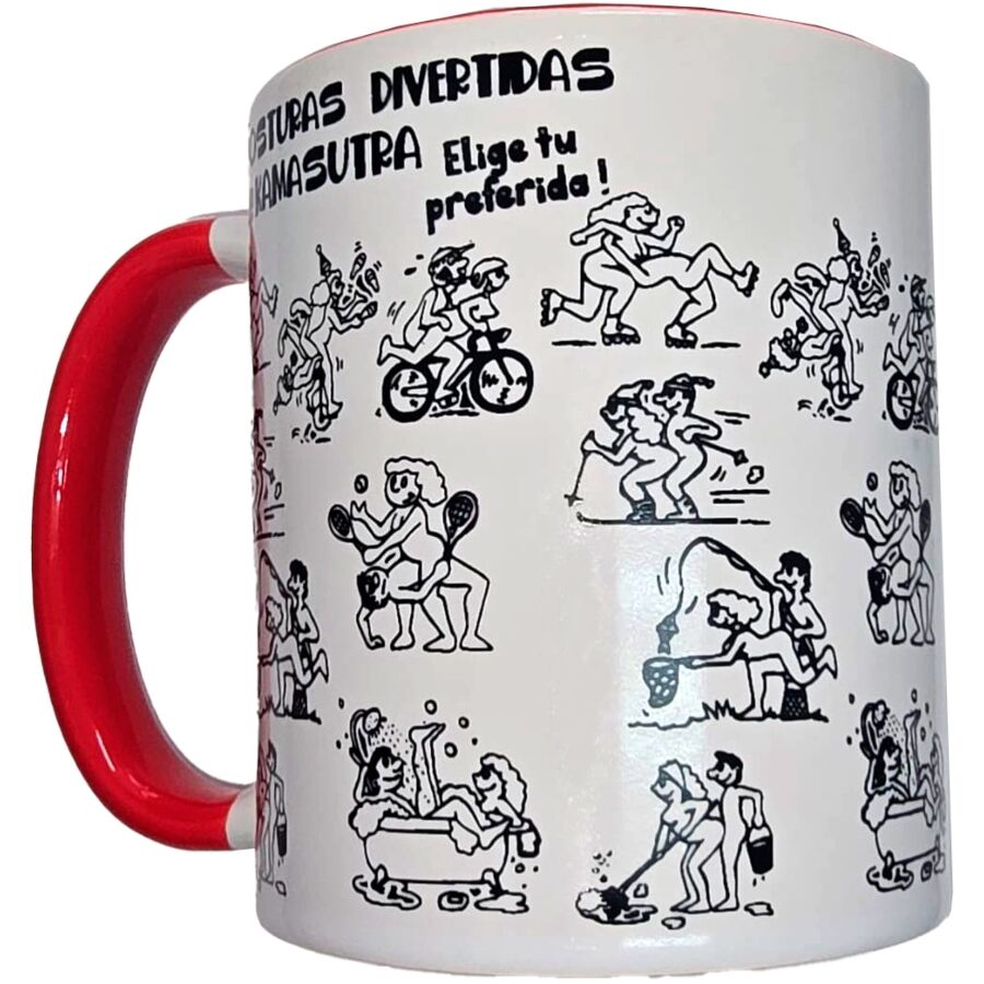 Ilhaerotica - DIABLO PICANTE - CANECA KAMASUTRA POSITIONS BRANCA COM ALÇA VERMELHA 370 ML