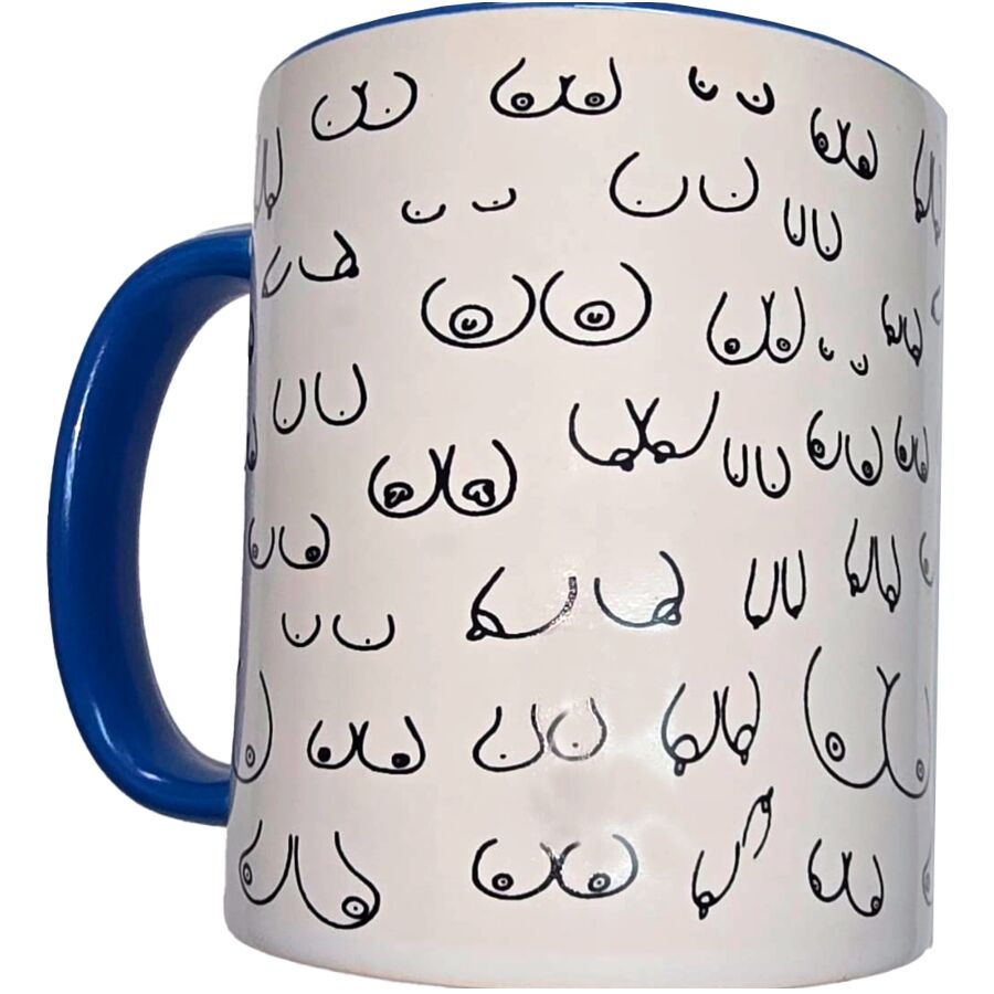Ilhaerotica - DIABLO PICANTE - CANECA PEITOS BRANCOS COM ALÇA AZUL 370 ML
