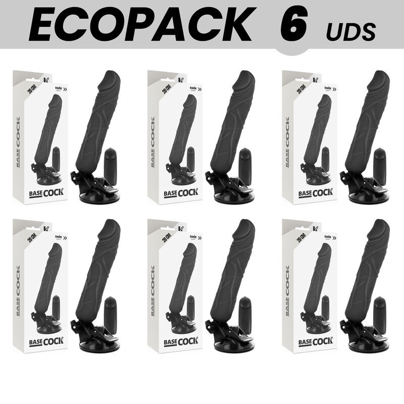 Ilhaerotica - ECOPACK 6 UNIT - BASECOCK CONTROLE REMOTO VIBRADOR REALÍSTICO PRETO 20 CM -O- 4 CM