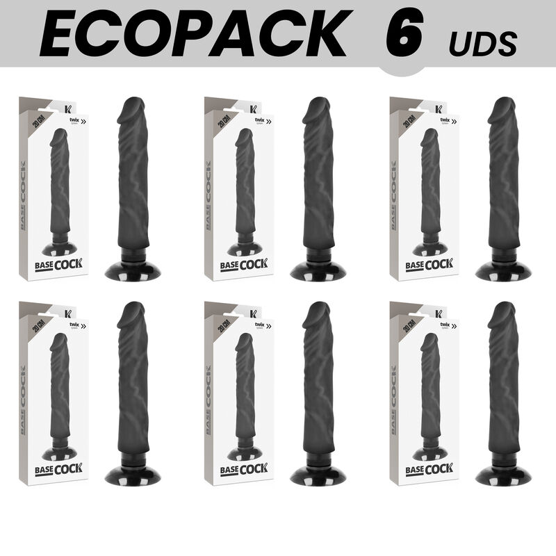 Ilhaerotica - ECOPACK 6 UNIT - BASECOCK VIBRADOR REALÍSTICO BASECOCK 2-1 PRETO 20 CM -O- 4 CM