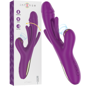 INTENSE – ATENEO VIBRADOR MULTIFUNÇÕES RECARREGÁVEL 7 VIBRAÇÕES COM LÍNGUA OSCILANTE E SUCÇÃO ROXA