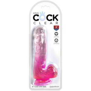 KING COCK – CLEAR PÊNIS REALÍSTICO COM BOLAS 13.5 CM ROSA
