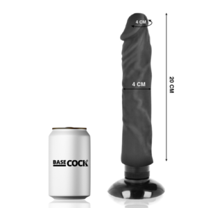 BASECOCK – VIBRADOR REALÍSTICO BASECOCK 2-1 PRETO 20 CM -O- 4 CM
