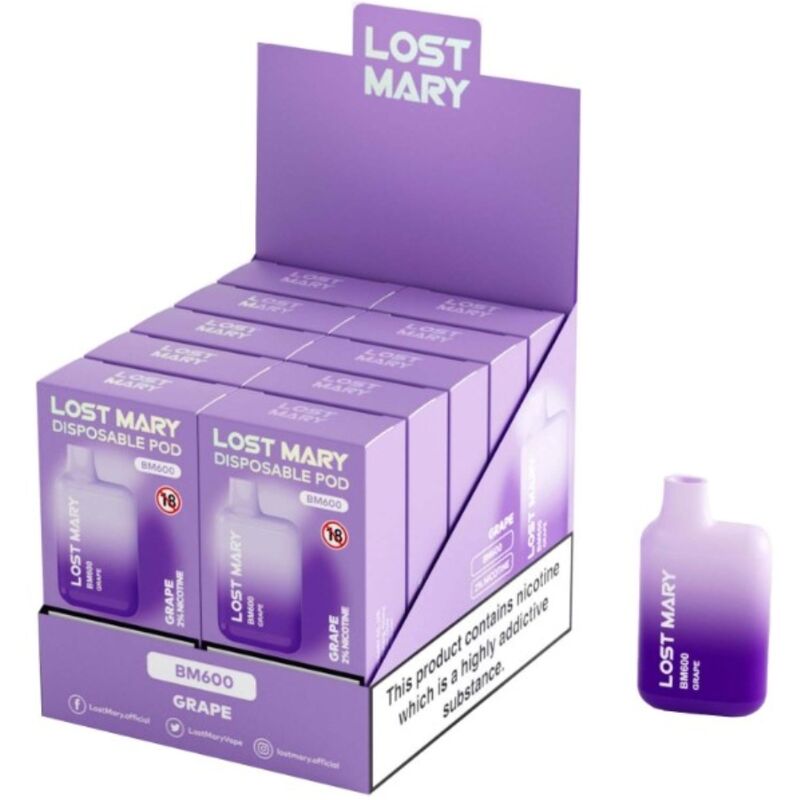 Ilhaerotica - LOST MARY - (EXPOSITOR PROFESSIONAL PACK -10 UNIDADES) BM600 NICOTINE VAPER 2% UVA DESCARTÁVEL