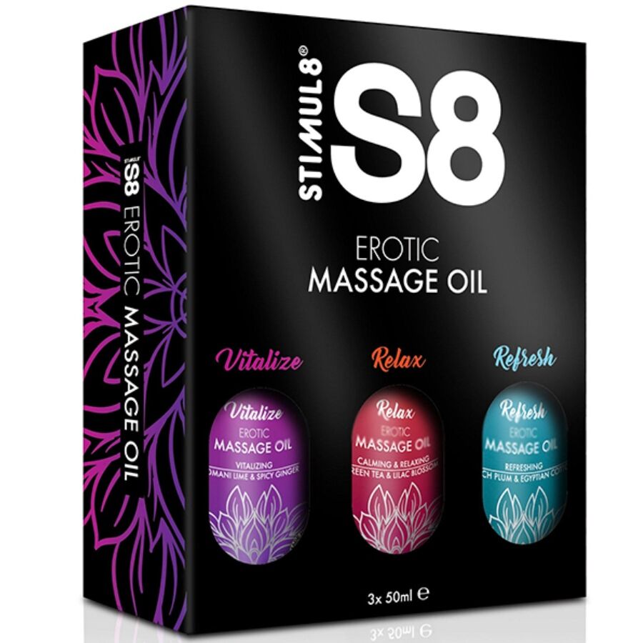 Ilhaerotica - STIMUL8 - ÓLEO DE MASSAGEM S8 CAIXA 3 X 50 ML