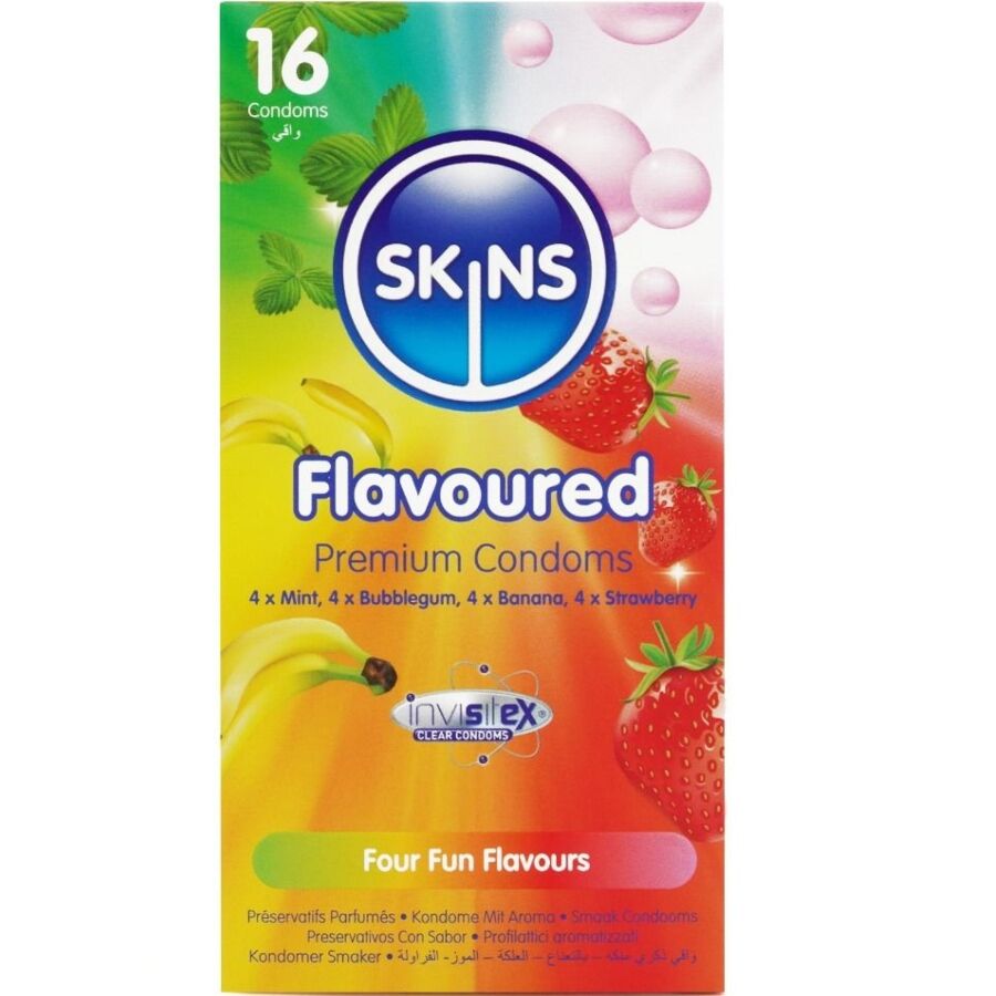 Ilhaerotica - SKINS - PRESERVATIVOS PREMIUM MULTI SABORES PACOTE COM 16