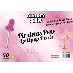 DIABLO GOLOSO – 50 PIRULITOS DE PÊNIS GIN TÔNICA SABOR MORANGO 10% ÁLCOOL