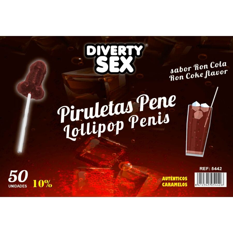 Ilhaerotica - DIABLO GOLOSO - 50 PÊNIS PIRULITOPS RON COLA SABOR 10% ÁLCOOL