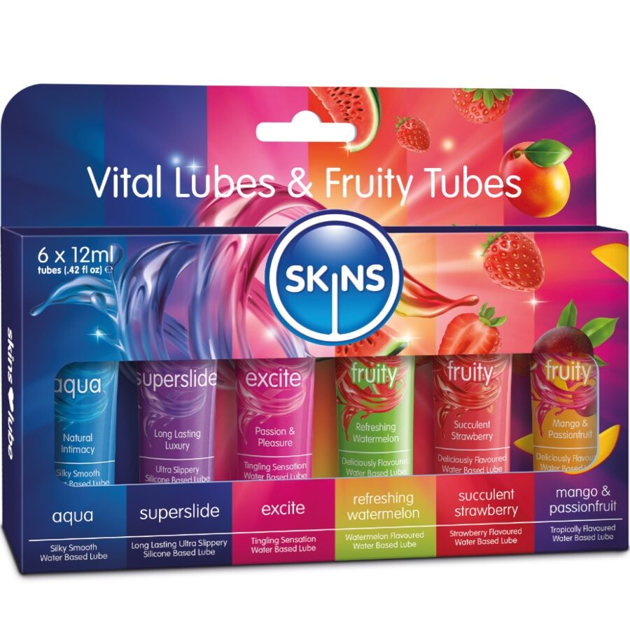 Ilhaerotica - SKINS - KIT DE LUBRIFICANTES VITAL & FRUITY 6 x 12 ML