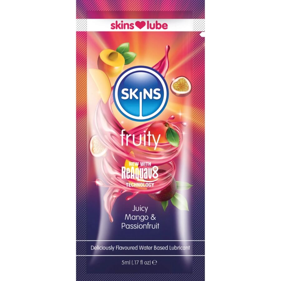 Ilhaerotica - SKINS - LUBRIFICANTE À BASE DE ÁGUA COM SABOR FRUTADO DE MANGA E MARACUJÁ - DOSE ÚNICA DE 5 ML