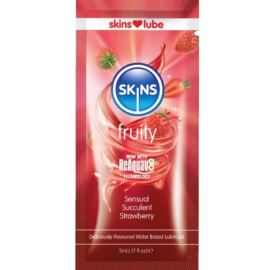 Ilhaerotica - SKINS - LUBRIFICANTE À BASE DE ÁGUA COM SABOR FRUTADO DE MORANGO - DOSE ÚNICA DE 5 ML