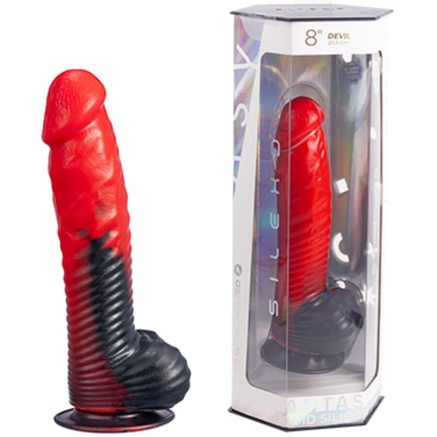 Ilhaerotica - SILEXD - DEVIL DILDO FANTASIA DE SILICONE LÍQUIDO TERMOREATIVO VERMELHO E PRETO 20