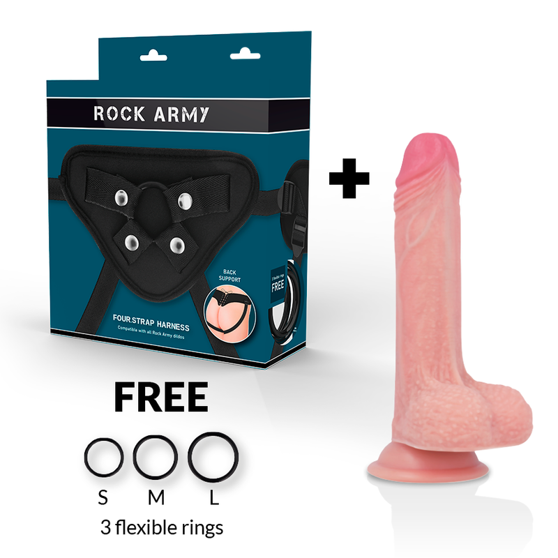 Ilhaerotica - ROCKARMY - ARNÊS + SILICONE LÍQUIDO PREMIUM MUSTANG REALISTA 18 CM -O- 4.14 CM