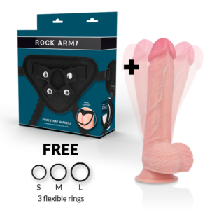 ROCKARMY – ARNÊS + ROTADOR E VIBRADOR HAWK 22 CM -O- 4.6 CM