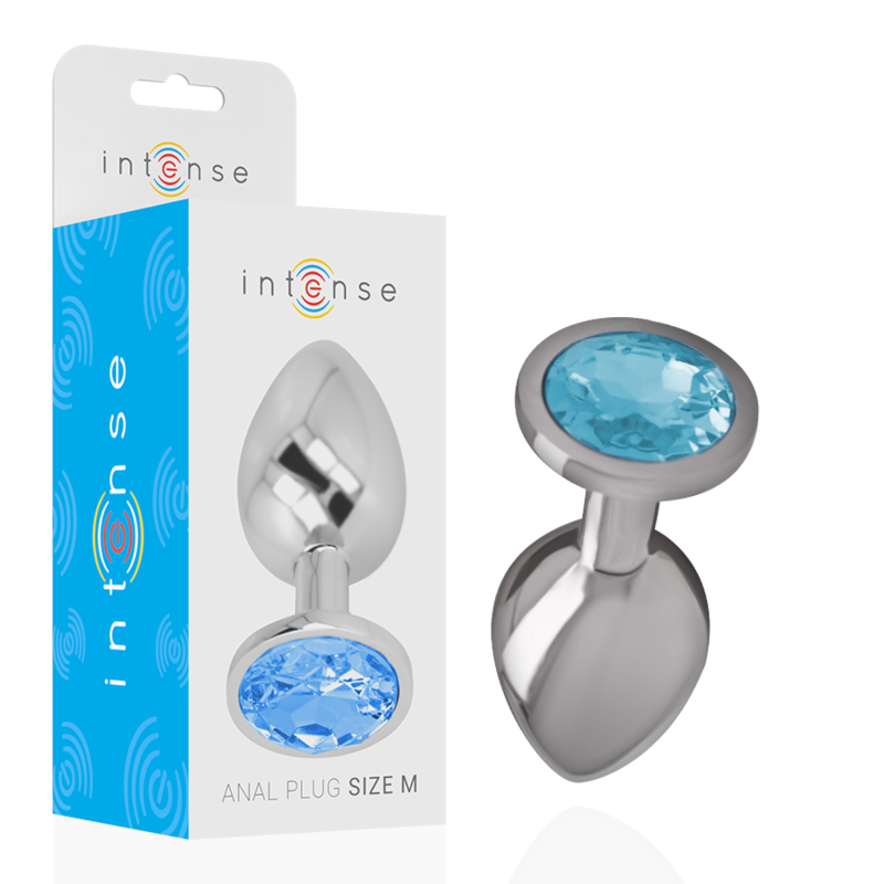 Ilhaerotica - INTENSE - PLUG ANAL DE METAL DE ALUMÍNIO COM VIDRO AZUL TAMANHO M