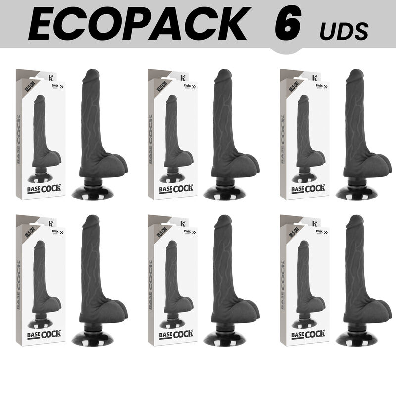 Ilhaerotica - ECOPACK 6 UNIT - BASECOCK VIBRADOR REALÍSTICO 2-1 PRETO 18.5 CM -O- 4 CM