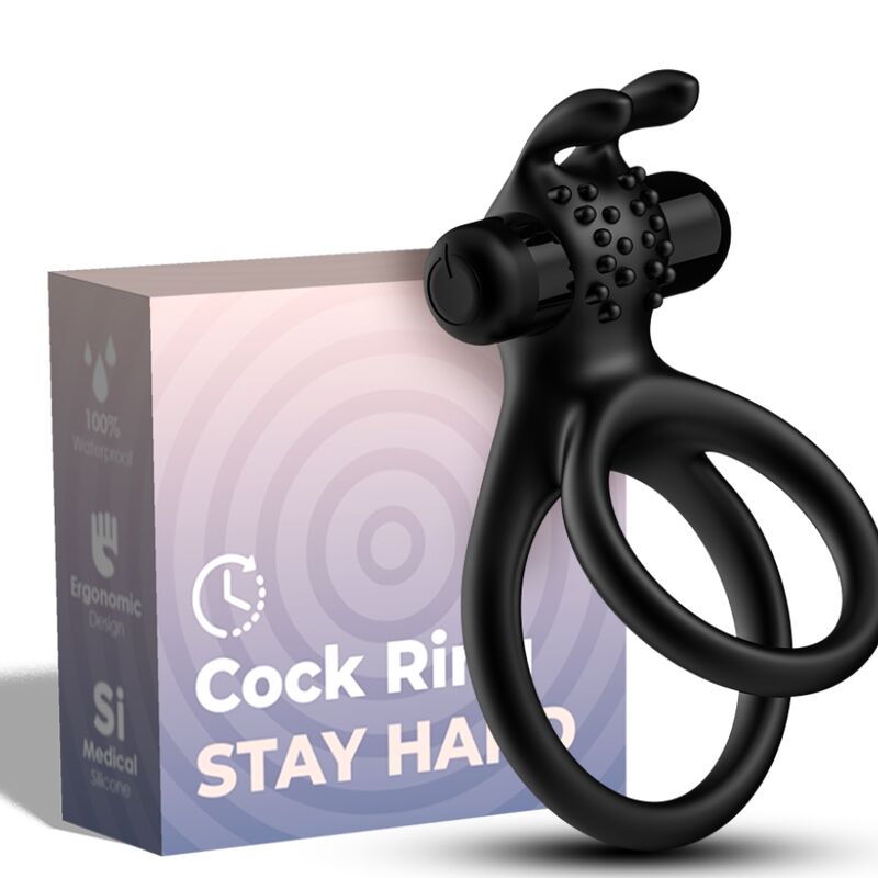Ilhaerotica - ARMONY - ANEL VIBRADOR DUPLO VIAJANTE PARA CASAIS COELHO PRETO
