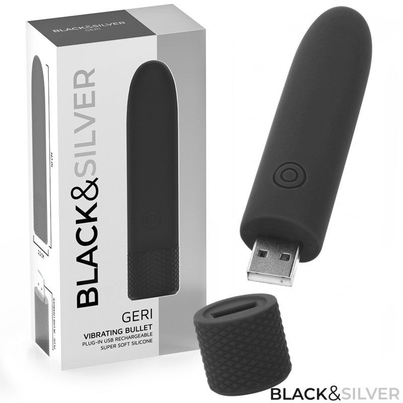 Ilhaerotica - BLACK & SILVER - GERI USB RECARREGÁVEL VIBRATÓRIA BULLET 8 VIBRAÇÕES PRETO 10 X 2
