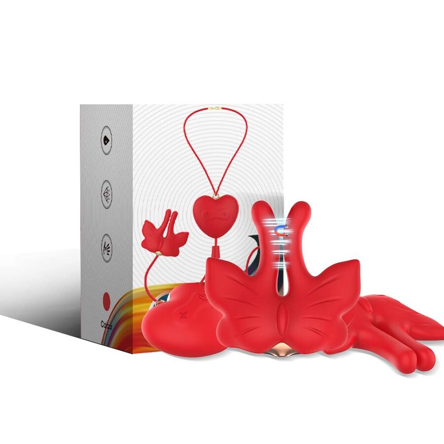 Ilhaerotica - ARMONY - GRAMPOS MAGNÉTICOS PARA MAMILOS COM VIBRAÇÃO FORMATO BORBOLETA VERMELHO