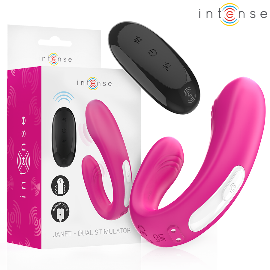 Ilhaerotica - INTENSE - JANET DUAL ESTIMULADOR EM U E VIBRADOR COM CONTROLE REMOTO ROSA