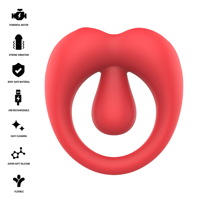 Ilhaerotica - INTENSE - RUSSELL ANILLO VIBRADOR CON ESTIMULACIÓN DE CLÍTORIS ROJO