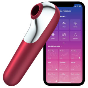 SATISFYER – VIBRADOR E SUCCIONADOR DUAL LOVE COM AR PULSADO VERMELHO