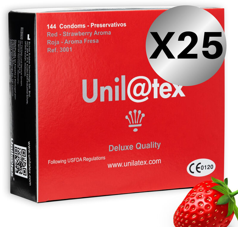 Ilhaerotica - UNILATEX - PACOTE DE CONSERVANTES UNILATEX VERMELHO / MORANGO 25 X 144 UNIDADES