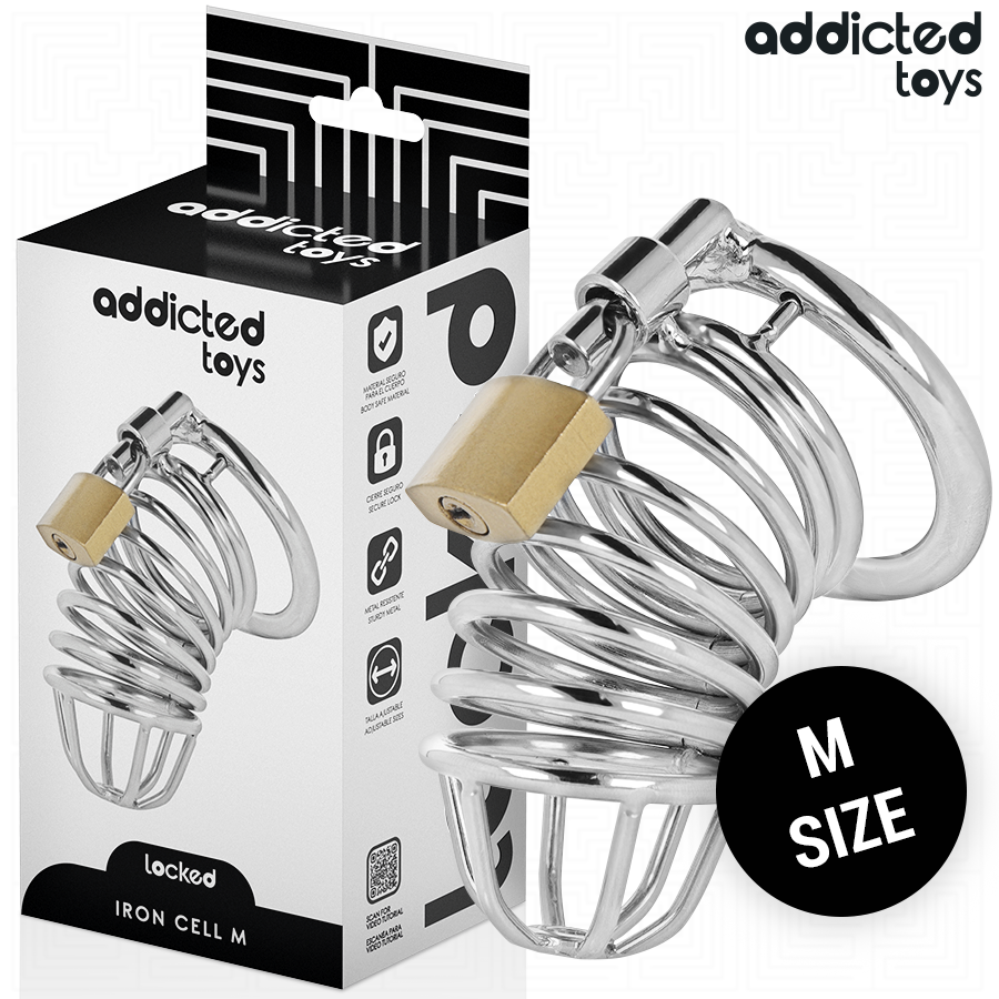 Ilhaerotica - ADDICTED TOYS LOCKED - GAIOLA DE PÊNIS DE METAL COM CÉLULA DE FERRO TAMANHO M