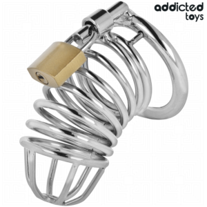 ADDICTED TOYS LOCKED – GAIOLA DE PÊNIS DE METAL COM CÉLULA DE FERRO 4 CM TAMANHO S