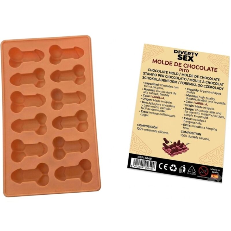 Ilhaerotica - DIABLO PICANTE - FORMA DE CHOCOLATE COM 12 PÊNIS DE SILICONE PARA PENDURAR - BAUNILHA