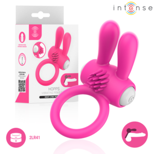 INTENSE – ANEL PENIANO VIBRATÓRIO HOPPS COM ESTIMULAÇÃO CLITÓRICA ROSA