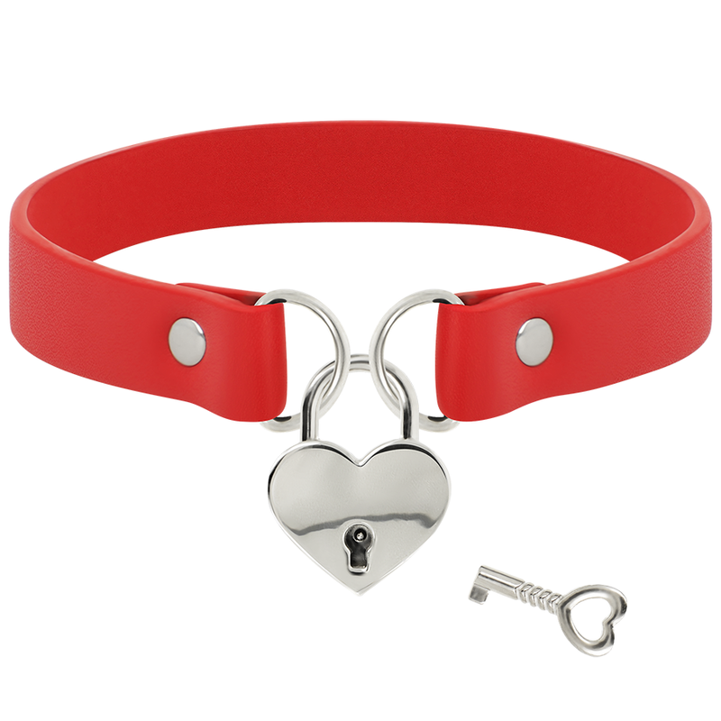 COQUETTE CHIC DESIRE - COLAR DE COURO VEGANO VERMELHO COM ACESSÓRIO DE CORAO COM CHAVE - Image 3