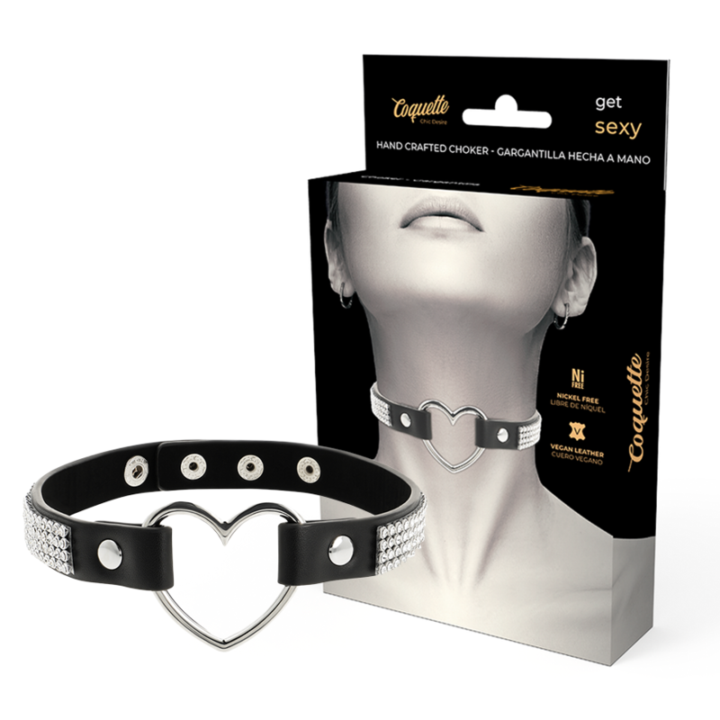 Ilhaerotica - COQUETTE CHIC DESIRE - GARGANTILHA DE COURO VEGANO COM CORAO