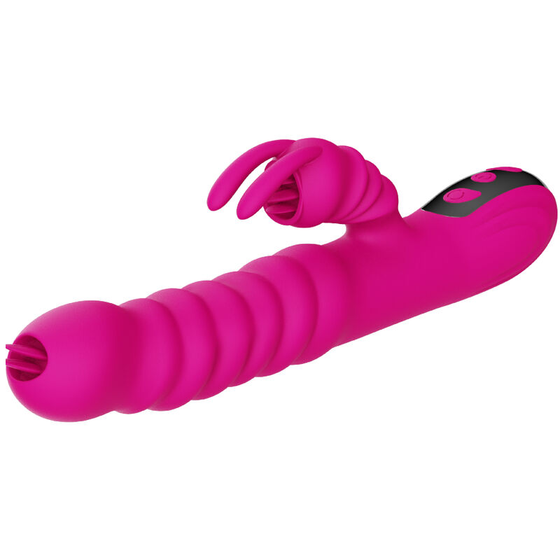 Ilhaerotica - ARMONY - VIBRADOR MULTIFUNCIONAL DE LÍNGUA DUPLA DE COELHO FÚCSIA EFEITO DE CALOR
