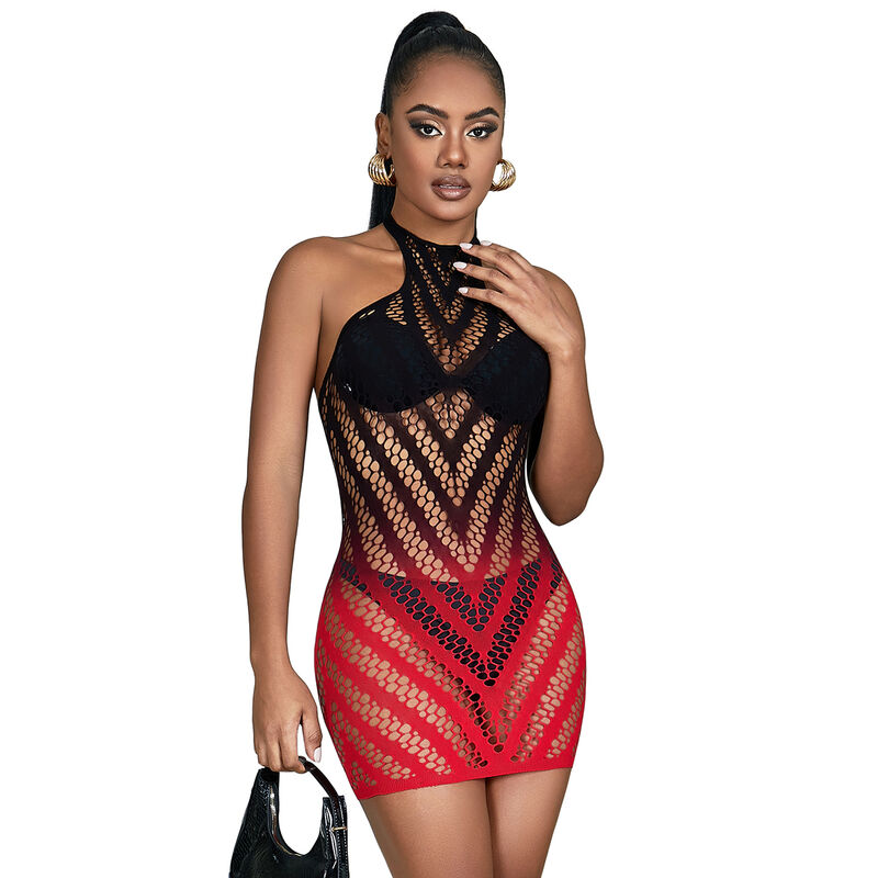 Ilhaerotica - SUBBLIME - 952242 VESTIDO REDE ELSTICA DEGRADADA VERMELHA E PRETA TAMANHO ÚNICO