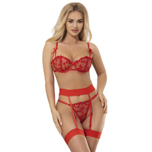 SUBBLIME – 954338 SUTIÃ COM ESTAMPA DE CORAÇÃO + TANGA + CINTO-LIGA VERMELHO L/XL