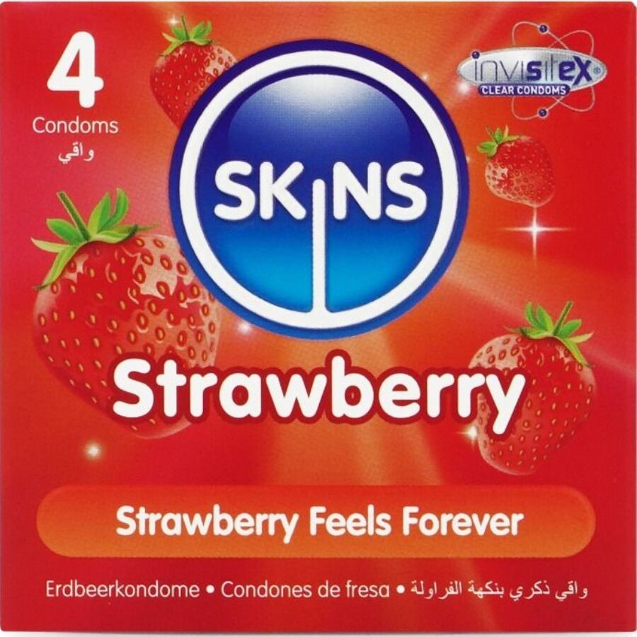 Ilhaerotica - SKINS - PACOTE COM 4 PRESERVATIVOS PREMIUM DE MORANGO