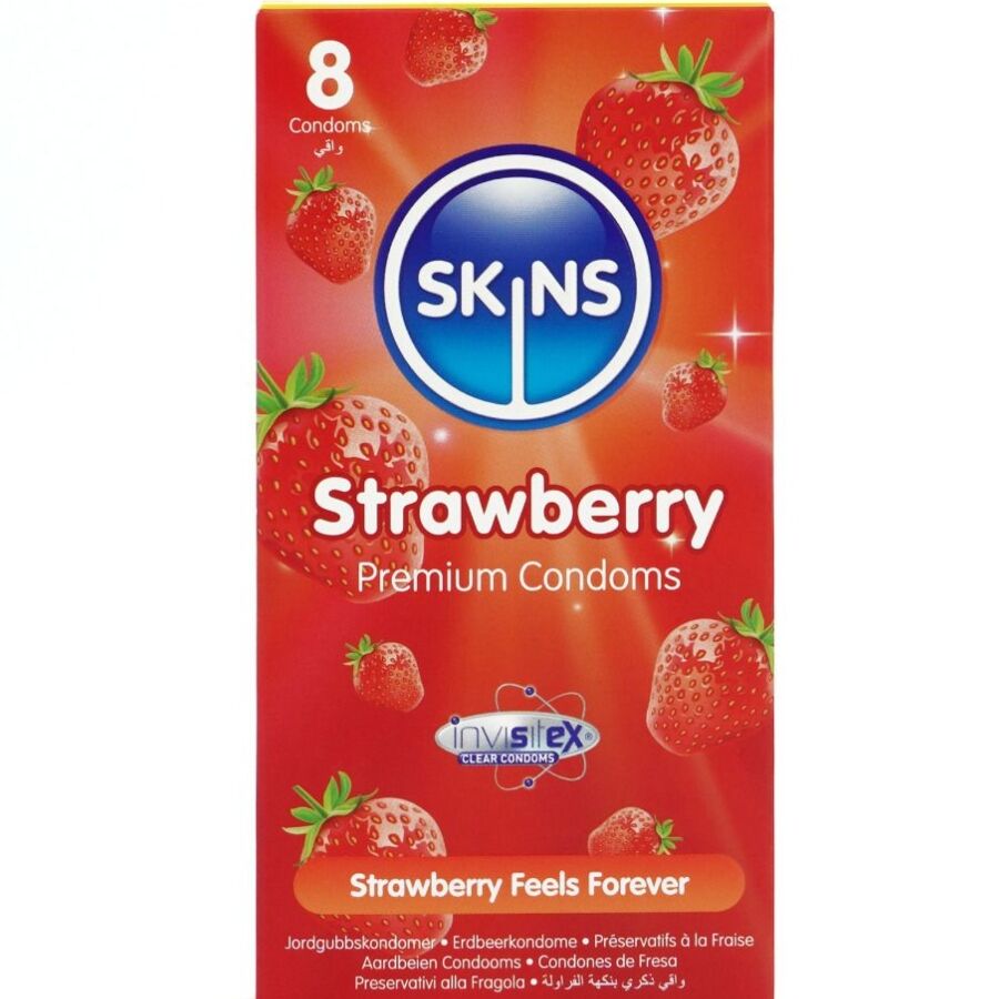 Ilhaerotica - SKINS - PRESERVATIVOS PREMIUM DE MORANGO - PACOTE COM 8