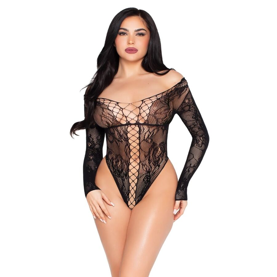 Ilhaerotica - LEG AVENUE - 89370 TULE DE RENDA E REDE PRETO - TAMANHO ÚNICO