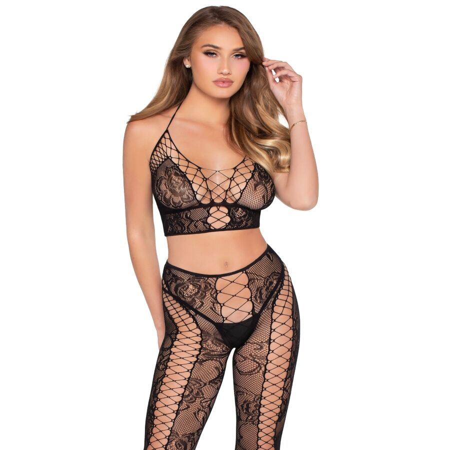 LEG AVENUE - 89368 TOP CROPPED DE RENDA E TULE PRETO - TAMANHO ÚNICO - Image 3