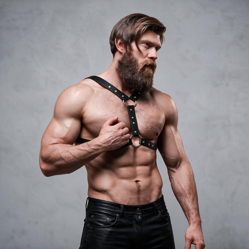 FETISH SUBMISSIVE ATTITUDE - ARNÊS DE PEITO DE COURO ECOLÓGICO COM SUPORTE DUPLO E TACHAS PARA HOMENS - Image 3