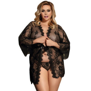 SUBBLIME – QUEEN PLUS LACE PEIGNOIR MANGAS ALARGADAS