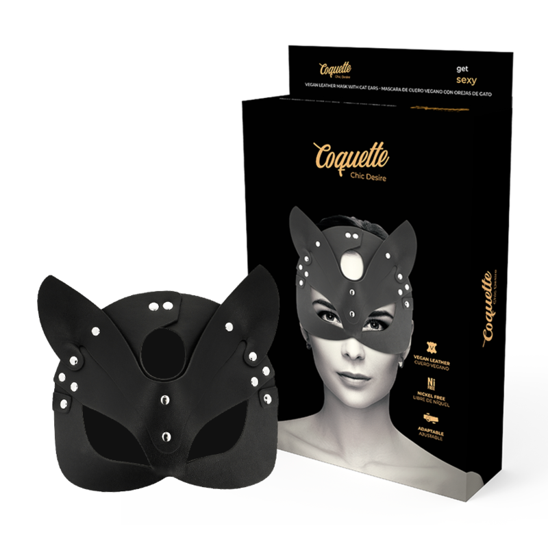 Ilhaerotica - COQUETTE CHIC DESIRE - MSCARA DE COURO VEGANO COM ORELHAS DE GATO