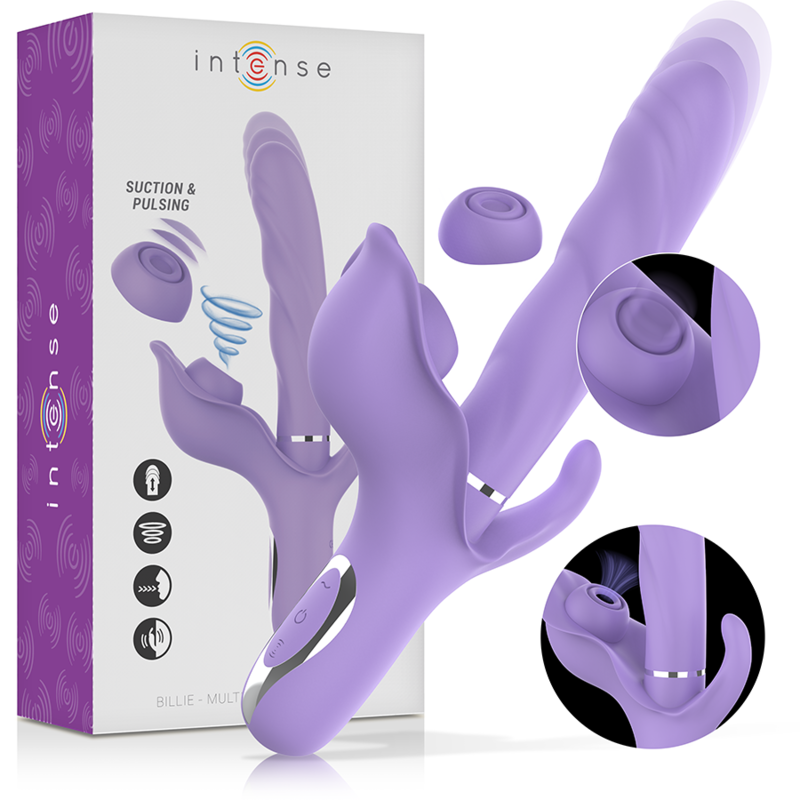 Ilhaerotica - INTENSE - VIBRADOR DE SUCÇÃO MULTIFUNCIONAL BILLIE RECARREGÁVEL COM BOTÃO ROXO