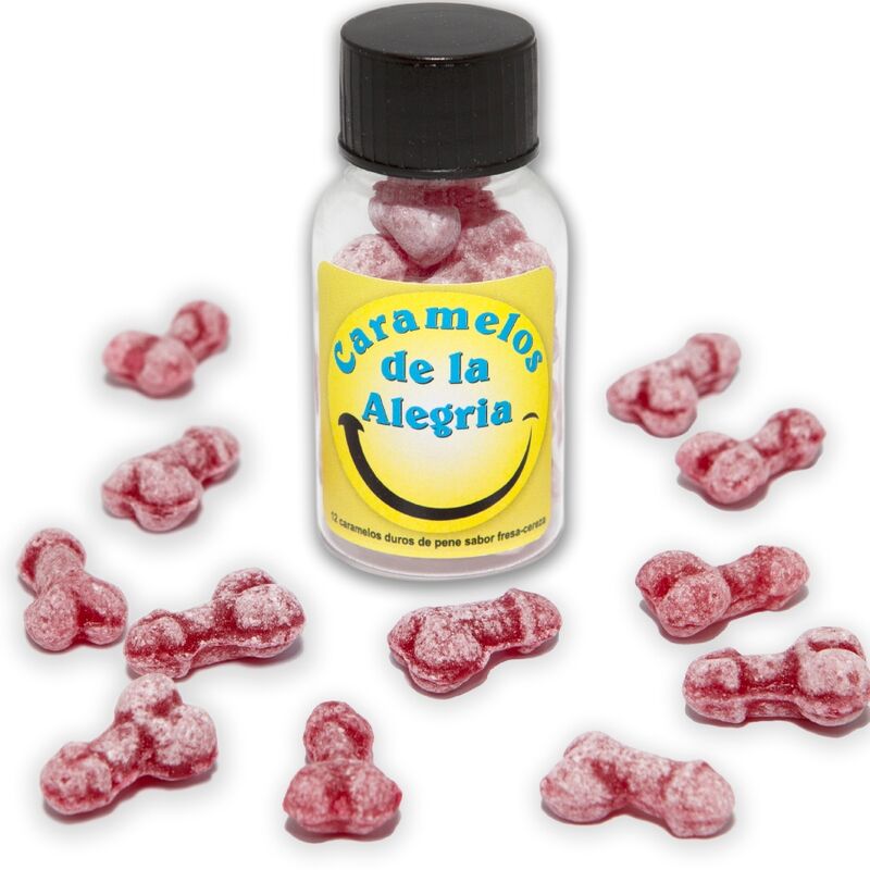 Ilhaerotica - DIABLO PICANTE - 12 DOCES JOY EM FORMA DE PÊNIS MORANGO/CEREJA