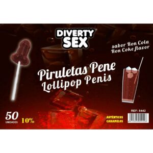 DIABLO GOLOSO – 50 PÊNIS PIRULITOPS RON COLA SABOR 10% ÁLCOOL