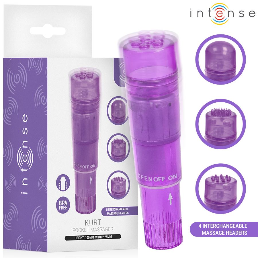 Ilhaerotica - INTENSE - MINI MASSAGEADOR KURT COM 4 CABEÇAS INTERCAMBIÁVEIS ROXO