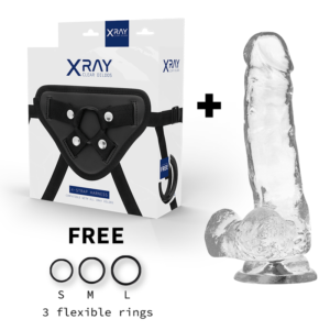 X RAY – ARNÊS + DILDO TRANSPARENTE COM BOLAS 18.5 CM -O- 3.8 CM